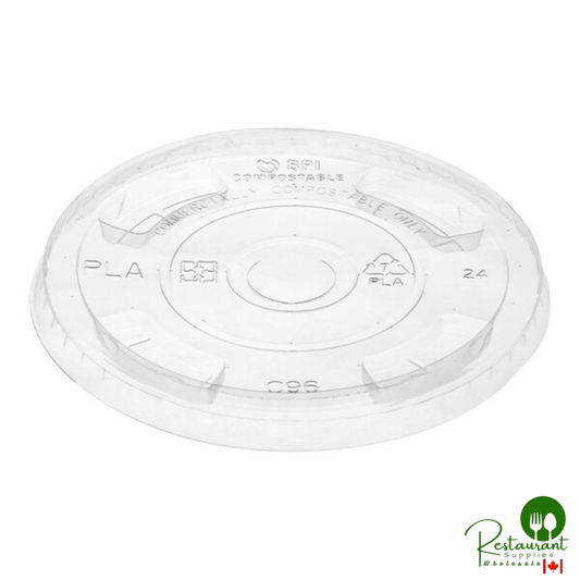 Stalk Market Planet+ PLA-FL 9, 12, 16, 20 & 24 oz. PLA Plastic Compostable Cold Cup Flat Lid with Straw Slot - 1,000/Case