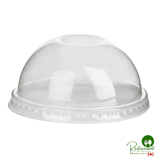 Eco-Products GreenStripe 9, 12, 16, 20, and 24 oz. PLA Compostable Dome Plastic Cold Cup Lid with No Hole - 1,000/Case