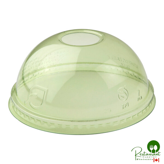 Eco-Products Veridian GreenStripe 9-24 oz. Green PLA Plastic Compostable Cold Cup Dome Lid with Straw Hole - 1,000/Case