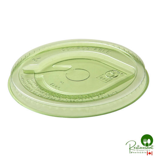 Eco-Products Veridian GreenStripe 9-24 oz. Green PLA Plastic Compostable Cold Cup Flat Lid with Straw Hole - 1,000/Case