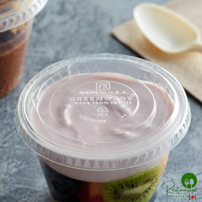 Fabri-Kal LGC12/20F Greenware 9 and 12 oz. Compostable Clear Plastic Flat Lid without Straw Slot - 1,000/Case