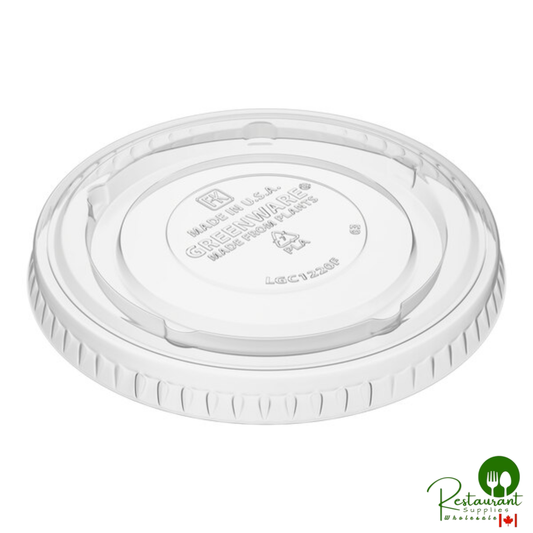 Fabri-Kal LGC12/20F Greenware 9 and 12 oz. Compostable Clear Plastic Flat Lid without Straw Slot - 1,000/Case
