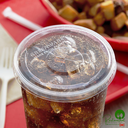 Fabri-Kal LGC636 Greenware 32 oz. Compostable Clear Plastic Lid with Straw Slot - 1,000/Case