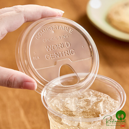 World Centric 9Q-24 oz. PLA Plastic Compostable Cold Cup Sip Lid - 1,000/Case