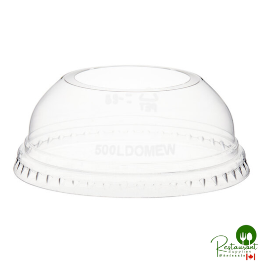 9 oz., 12 oz., 16 oz., 20 oz., 24 oz. Clear PET Dome Lid with 2" Hole By Prime - 1,000/Case