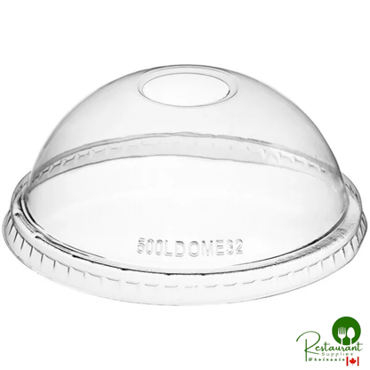 32 oz. Clear Plastic Dome Lid with Hole By Prime - 500/Case