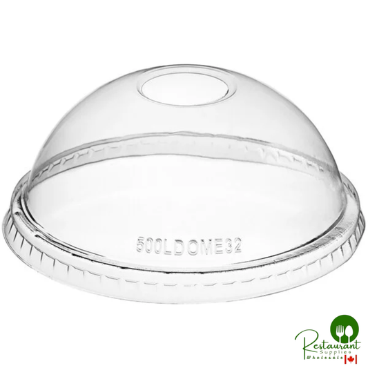 32 oz. Clear Plastic Dome Lid with Hole By Prime - 500/Case