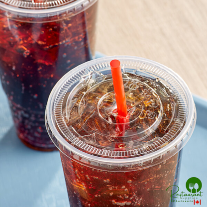 Clear Plastic Flat Lid with Straw Slot 42 oz. By Prime - 500/Case