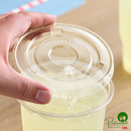 32 oz. Clear PET Plastic Flat Lid with No Straw Slot By Prime - 500/Case