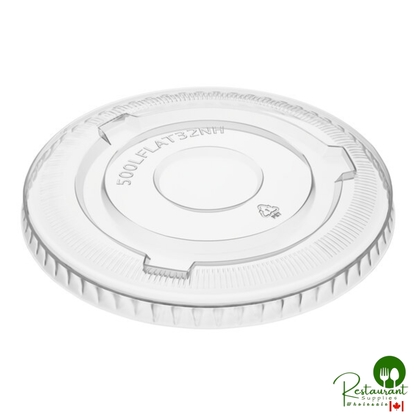 32 oz. Clear PET Plastic Flat Lid with No Straw Slot By Prime - 500/Case