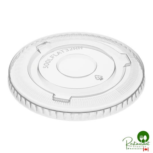32 oz. Clear PET Plastic Flat Lid with No Straw Slot By Prime - 500/Case
