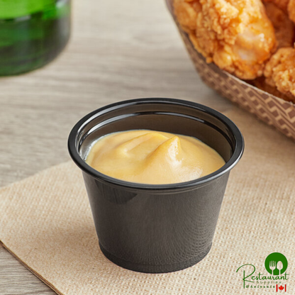 2.5 oz. Black Plastic Souffle Cup / Portion Cup By Prime - 2,500/Case