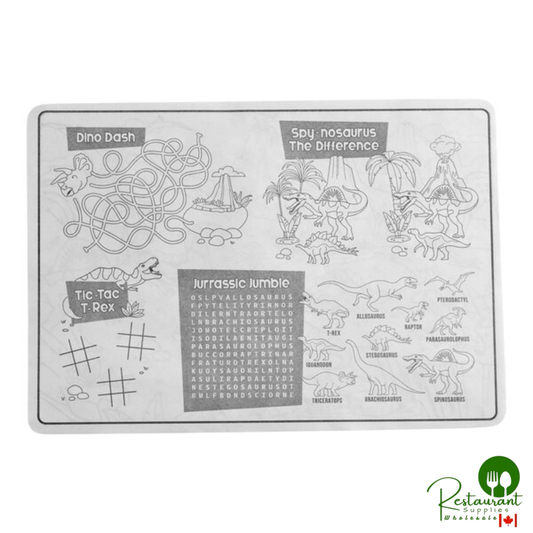 10" x 14" Kids Dinosaur Double Sided Interactive Placemat with 3 Pack Kids' Restaurant Crayons in Cello Wrap By Prime - 1,000/Case