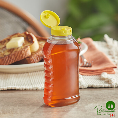 11 oz. (16 oz. Honey Weight) Ribbed Hourglass PET Honey Bottle with Pressure Sensitive Liner Yellow Plastic Flip Top Lid - 295/Case