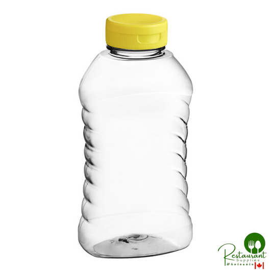11 oz. (16 oz. Honey Weight) Ribbed Hourglass PET Honey Bottle with Pressure Sensitive Liner Yellow Plastic Flip Top Lid - 295/Case