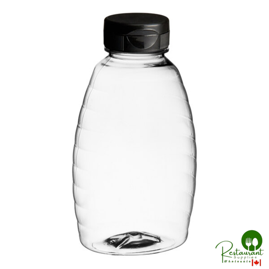 11 oz. (16 oz. Honey Weight) Classic Queenline PET Honey Bottle with Heat Induction Seal Liner Black Plastic Flip Top Lid - 295/Case