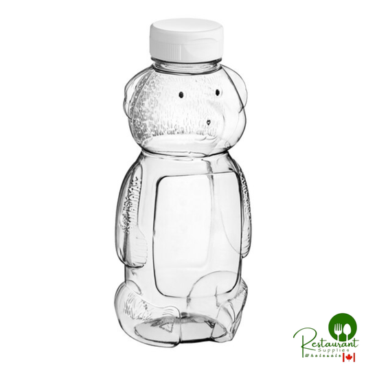 16 oz. (24 oz. Honey Weight) Bear PET Honey Bottle with Heat Induction Seal Liner White Plastic Flip Top Lid - 185/Case
