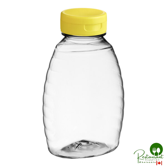 8 oz. (12 oz. Honey Weight) Classic Queenline PET Honey Bottle with Pressure Sensitive Liner Yellow Plastic Flip Top Lid - 385/Case