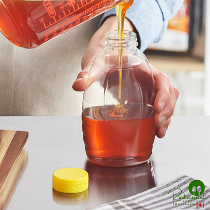 16 oz. (24 oz. Honey Weight) Classic Queenline PET Honey Bottle with Pressure Sensitive Liner Yellow Plastic Flip Top Lid - 195/Case