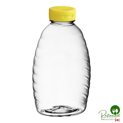 16 oz. (24 oz. Honey Weight) Classic Queenline PET Honey Bottle with Pressure Sensitive Liner Yellow Plastic Flip Top Lid - 195/Case