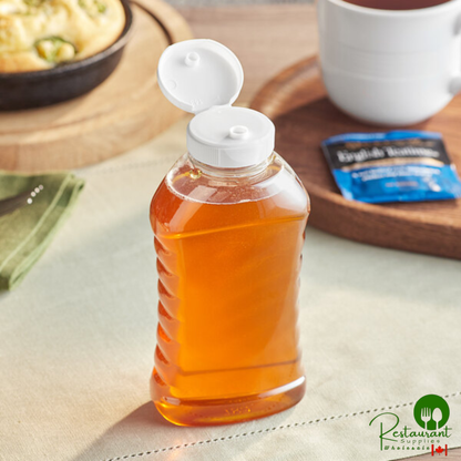 11 oz. (16 oz. Honey Weight) Ribbed Hourglass PET Honey Bottle with Heat Induction Seal Liner White Plastic Flip Top Lid - 295/Case