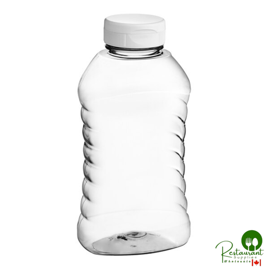 11 oz. (16 oz. Honey Weight) Ribbed Hourglass PET Honey Bottle with Heat Induction Seal Liner White Plastic Flip Top Lid - 295/Case