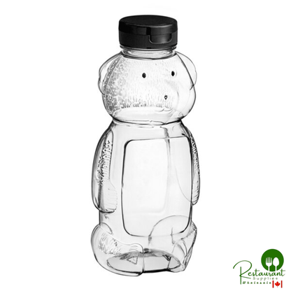 16 oz. (24 oz. Honey Weight) Bear PET Honey Bottle with Pressure Sensitive Liner Black Plastic Flip Top Lid - 185/Case