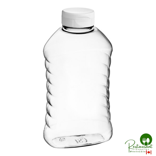 16 oz. (24 oz. Honey Weight) Ribbed Hourglass PET Honey Bottle with Heat Induction Seal Liner White Plastic Flip Top Lid - 190/Case