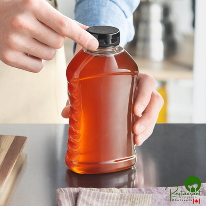 16 oz. (24 oz. Honey Weight) Ribbed Hourglass PET Honey Bottle with Pressure Sensitive Liner Black Plastic Flip Top Lid - 190/Case