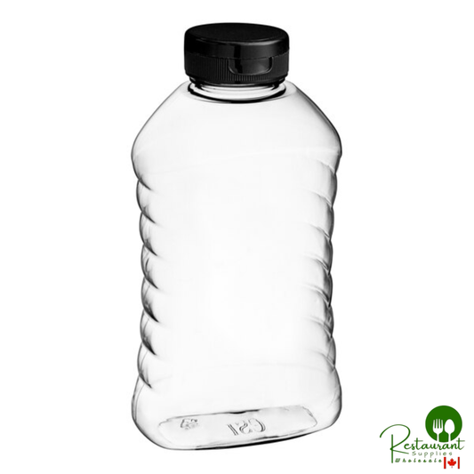 16 oz. (24 oz. Honey Weight) Ribbed Hourglass PET Honey Bottle with Pressure Sensitive Liner Black Plastic Flip Top Lid - 190/Case