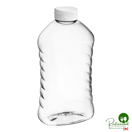 27 oz. (40 oz. Honey Weight) Ribbed Hourglass PET Honey Bottle with Heat Induction Seal Liner White Plastic Flip Top Lid - 135/Case