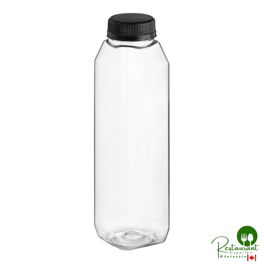 Captiva Containers 12 oz. Tall Square PET Clear Juice Bottle with Black Lid - 228/Case