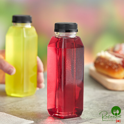 Captiva Containers 10 oz. Square PET Clear Juice Bottle with Black Lid - 240/Case