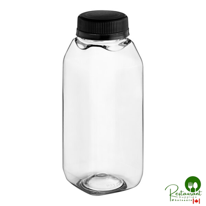 Captiva Containers 8 oz. Tall Square PET Clear Juice Bottle with Black Lid - 320/Case