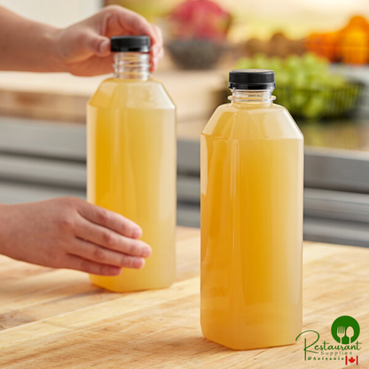 Captiva Containers 32 oz. Square PET Clear Juice Bottle with Black Lid - 104/Case