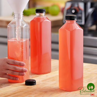 Captiva Containers 32 oz. Tall Square PET Clear Juice Bottle with Black Lid - 104/Case