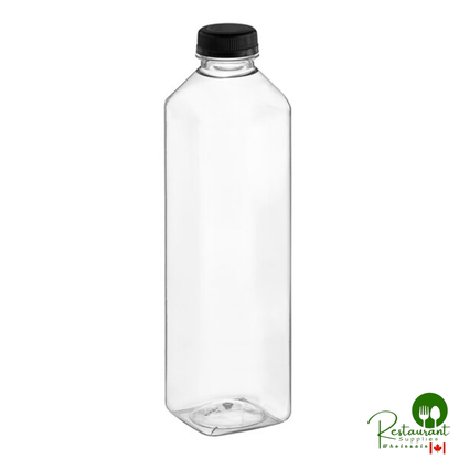 Captiva Containers 32 oz. Tall Square PET Clear Juice Bottle with Black Lid - 104/Case