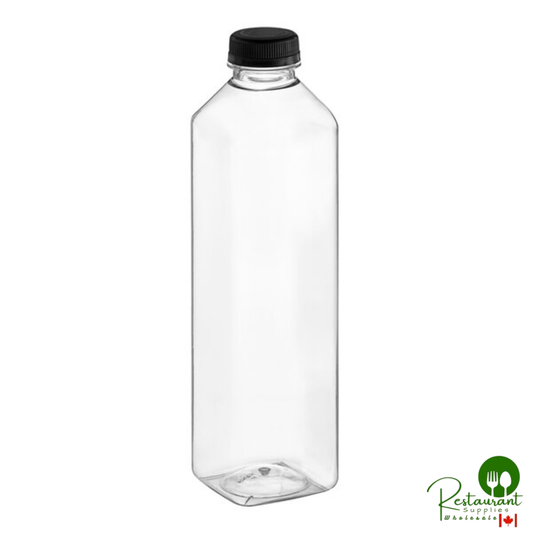 Captiva Containers 32 oz. Tall Square PET Clear Juice Bottle with Black Lid - 104/Case