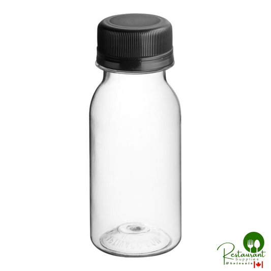 Captiva Containers 2 oz. Short Round PET Clear Energy Bottle with Black Lid - 550/Case
