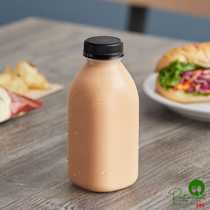 Captiva Containers 12 oz. Square Milkman PET Clear Juice Bottle with Black Lid - 160/Case