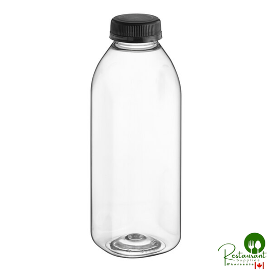 Captiva Containers 16 oz. Square Milkman PET Clear Juice Bottle with Black Lid - 160/Case