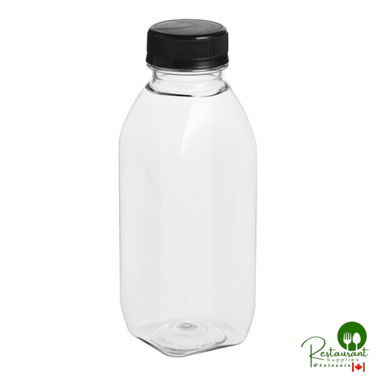 Captiva Containers 12 oz. Square Milkman PET Clear HPP Juice Bottle with Black Lid - 170/Case