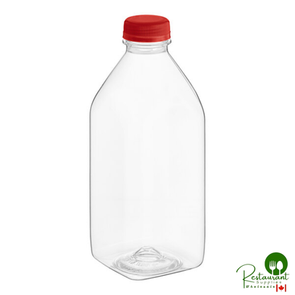 Captiva Containers 32 oz. Square Milkman PET Clear Juice Bottle with Red Lid - 77/Case