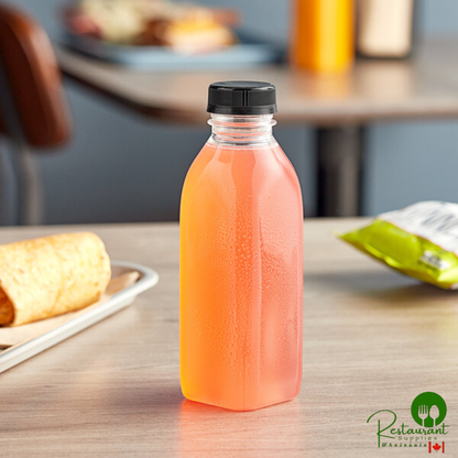 Captiva Containers 16 oz. Square Milkman PET Clear HPP Juice Bottle with Black Lid - 160/Case