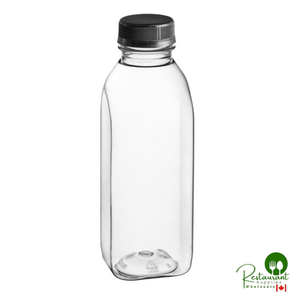 Captiva Containers 16 oz. Square Milkman PET Clear HPP Juice Bottle with Black Lid - 160/Case