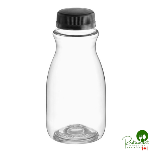 Captiva Containers 8 oz. Round PET Clear Carafe Juice Bottle with Black Lid - 320/Case