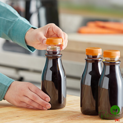 Captiva Containers 12 oz. Round PET Clear Carafe Juice Bottle with Orange Lid - 145/Case