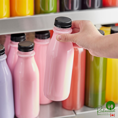 Captiva Containers 16 oz. Round PET Clear Carafe Juice Bottle with Black Lid - 145/Case