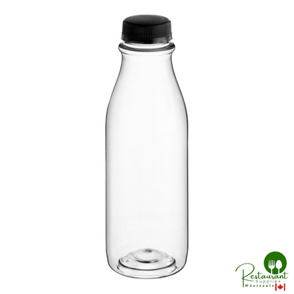 Captiva Containers 16 oz. Round PET Clear Carafe Juice Bottle with Black Lid - 145/Case