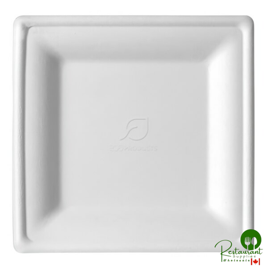 Eco-Products Vanguard 8" x 8" Compostable No PFAS Added Sugarcane Square Plate - 500/Case